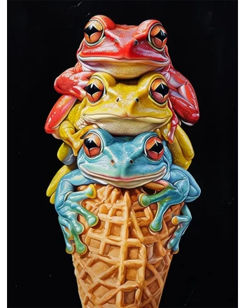 Colorful Frogs on Waffle Cone