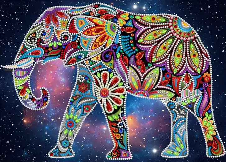 Glowing colorful elephant diamond painting