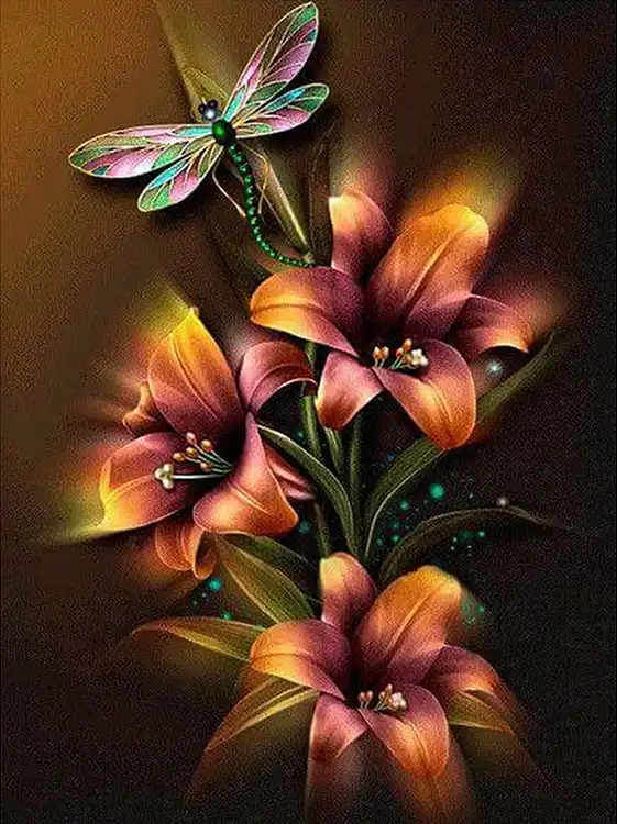 Dragonfly and lilies diamond painting