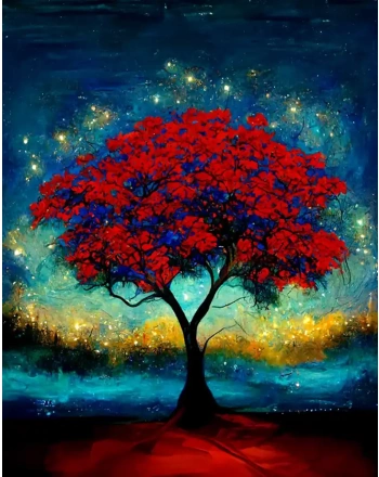 Red tree portrait painting