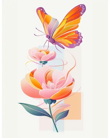 Colorful retro butterfly and flower