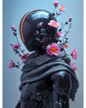 Robot with vibrant flowers