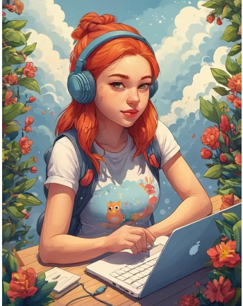 Girl working with music