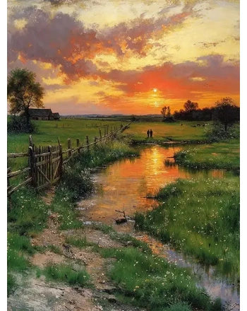 Sunset in a field​ painting