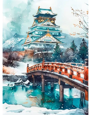 Watercolor Japanese temple