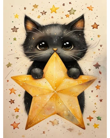 Whimsical black cat with star