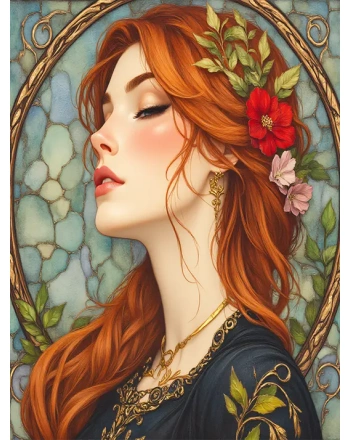 Red-haired woman with flowers