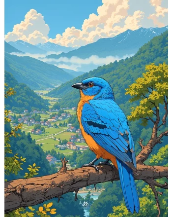 A painting of a blue bird