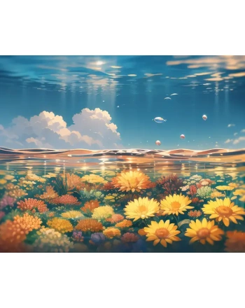 Lake of flowers painting