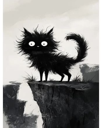 Whimsical black cat on cliff