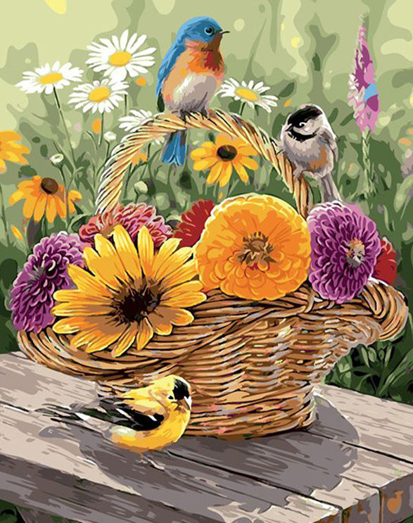 5D numbers painting birds and a flower basket diamond painting