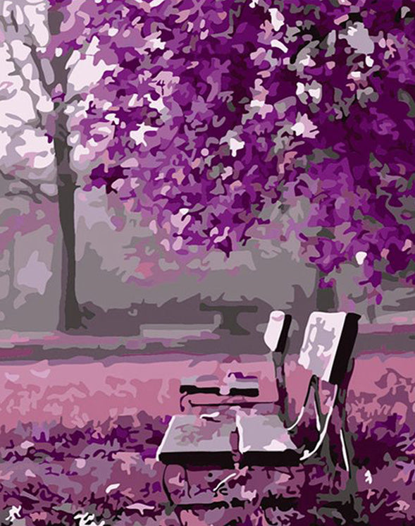 RIHE purple tree bench frame DIY diamond painting