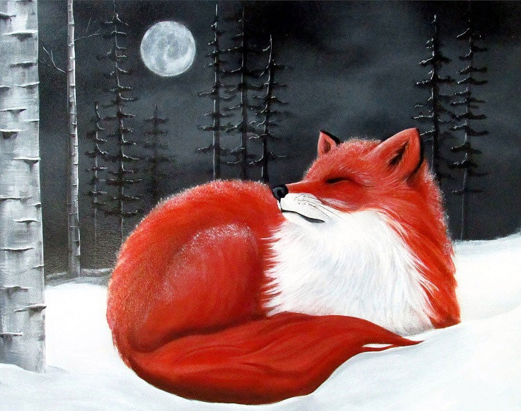 Red fox in snow diamond painting