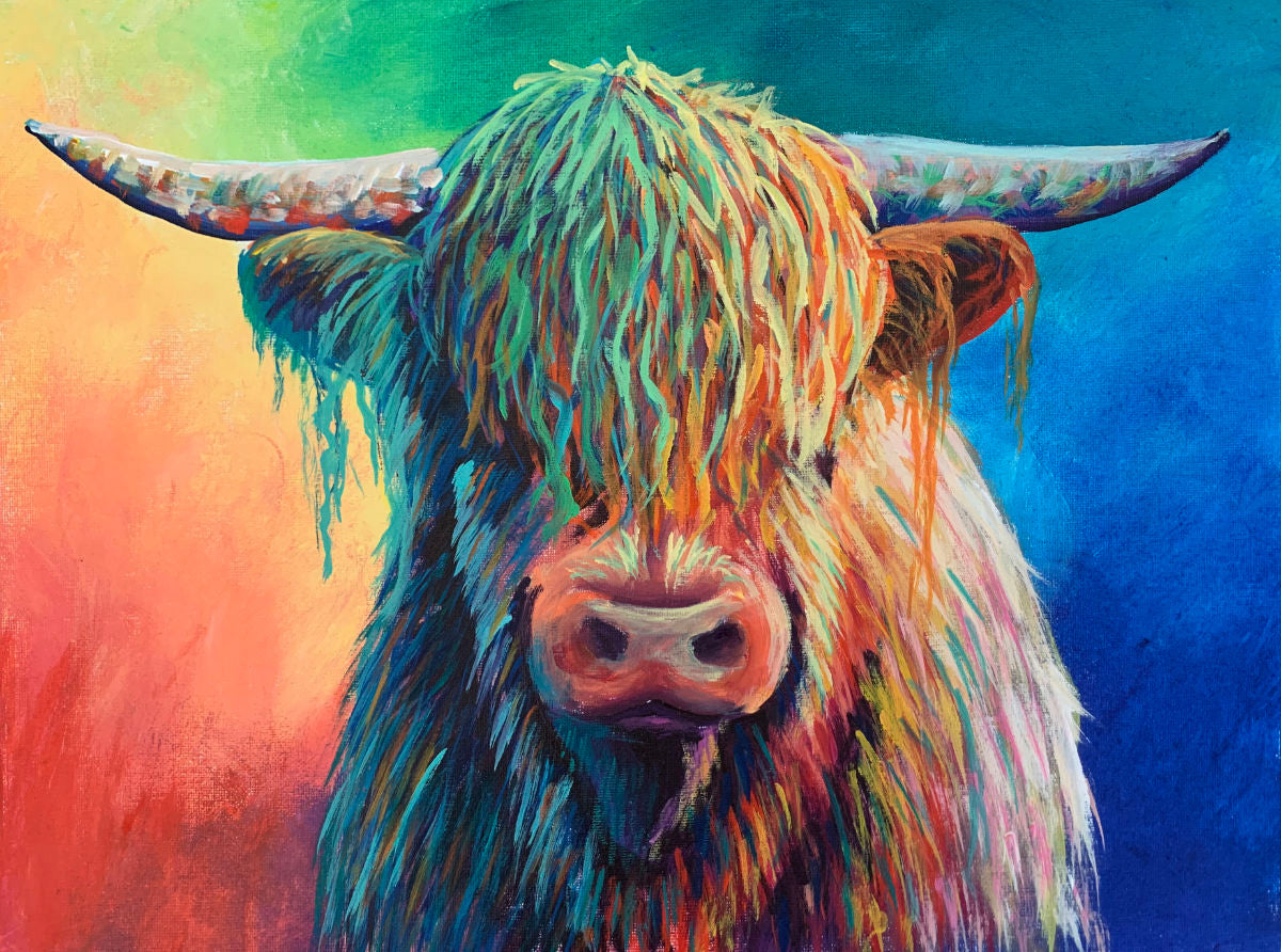 Rainbow Highland Cow Diamond Painting Painting | Diamond Painting Kits