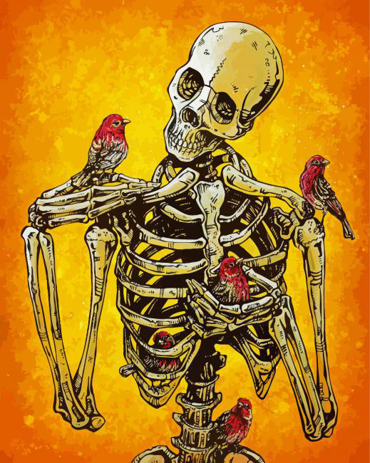 Skeleton and birds diamond painting