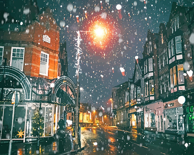 Rain of snow in town diamond painting