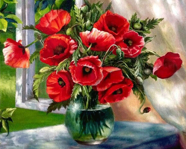 Red Poppies in Vase diamond painting
