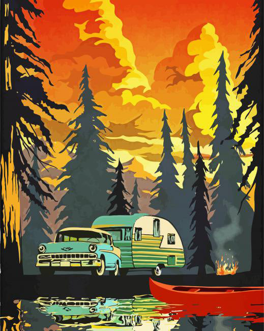 Camping travel trailer diamond painting