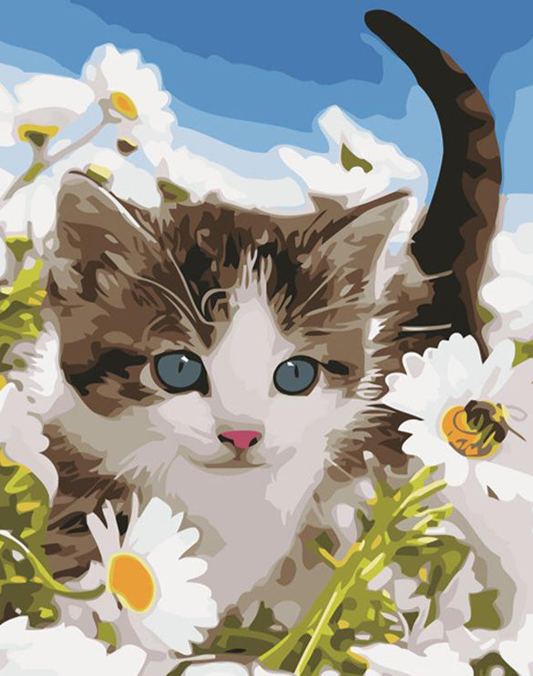 Cat and flowers diamond painting