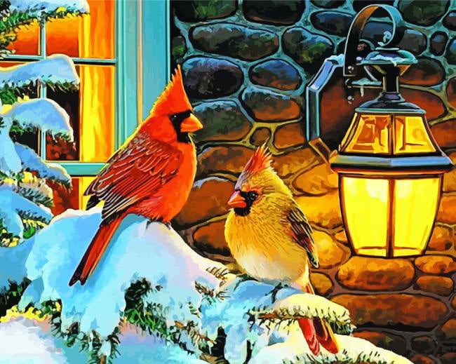 Cardinals in winter art diamond painting