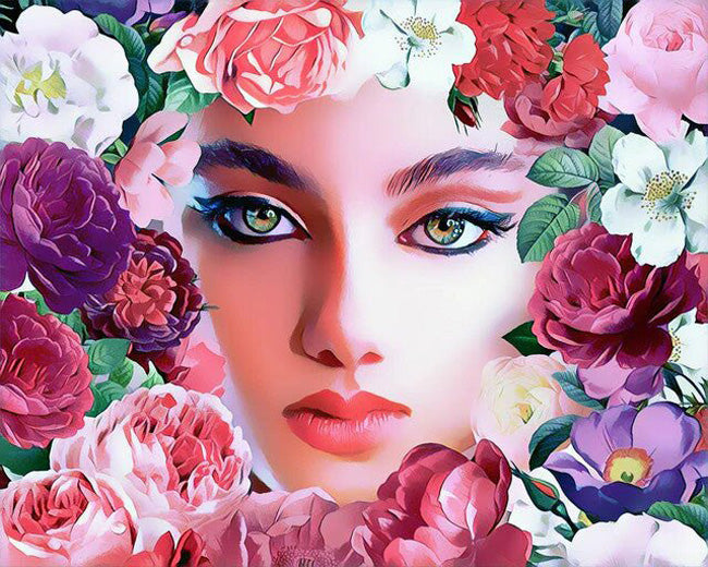 Face and flowers diamond painting