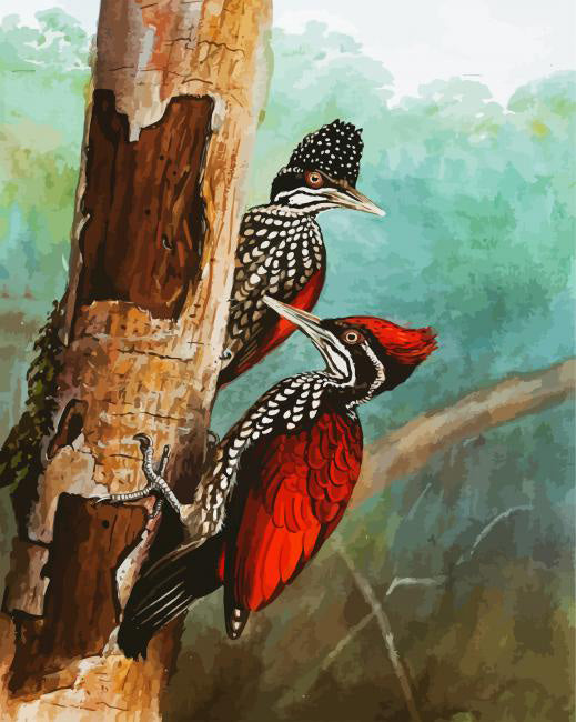 Red woodpeckers birds diamond painting