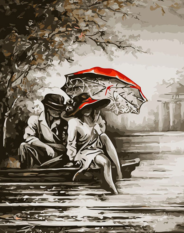 Romantic couple under an umbrella diamond painting