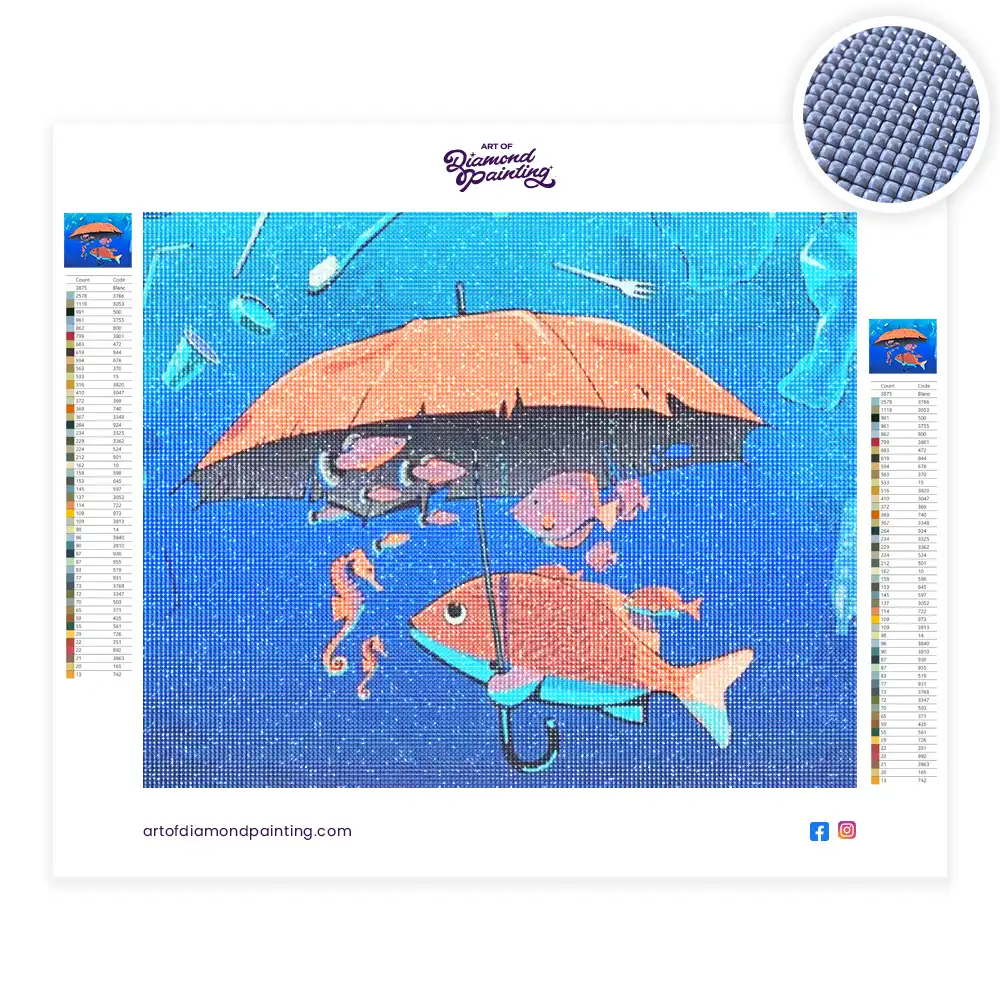 Fish holding an umbrella diamond painting