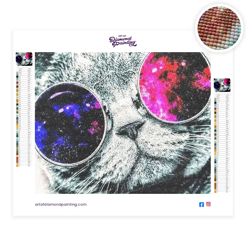 Cat with space sunglasses diamond painting