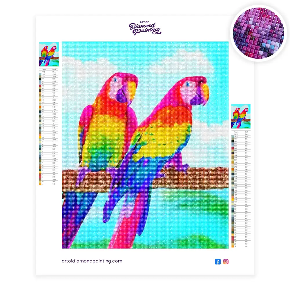 Rainbow color parrots diamond painting