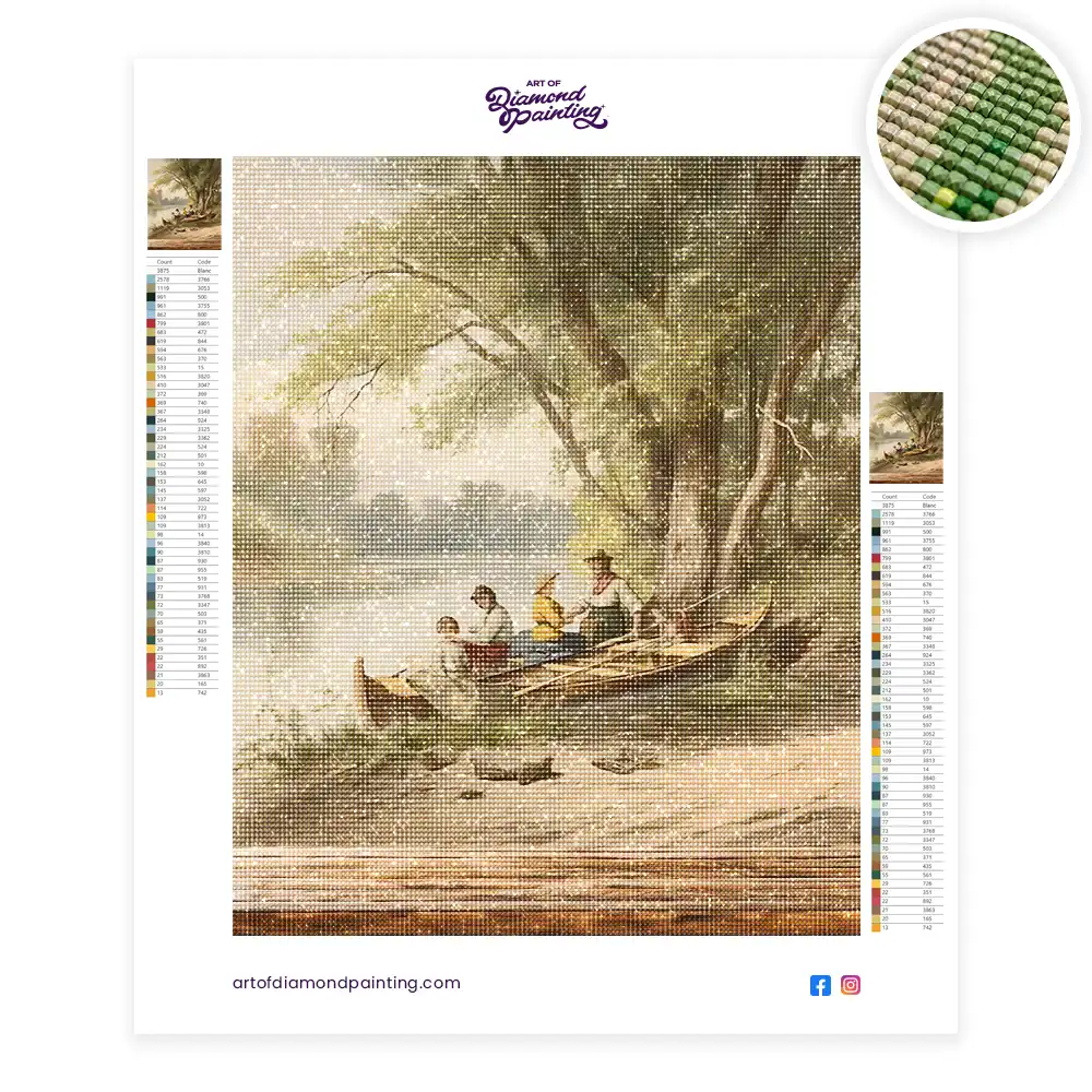 2 Family in a boat on the riverbank