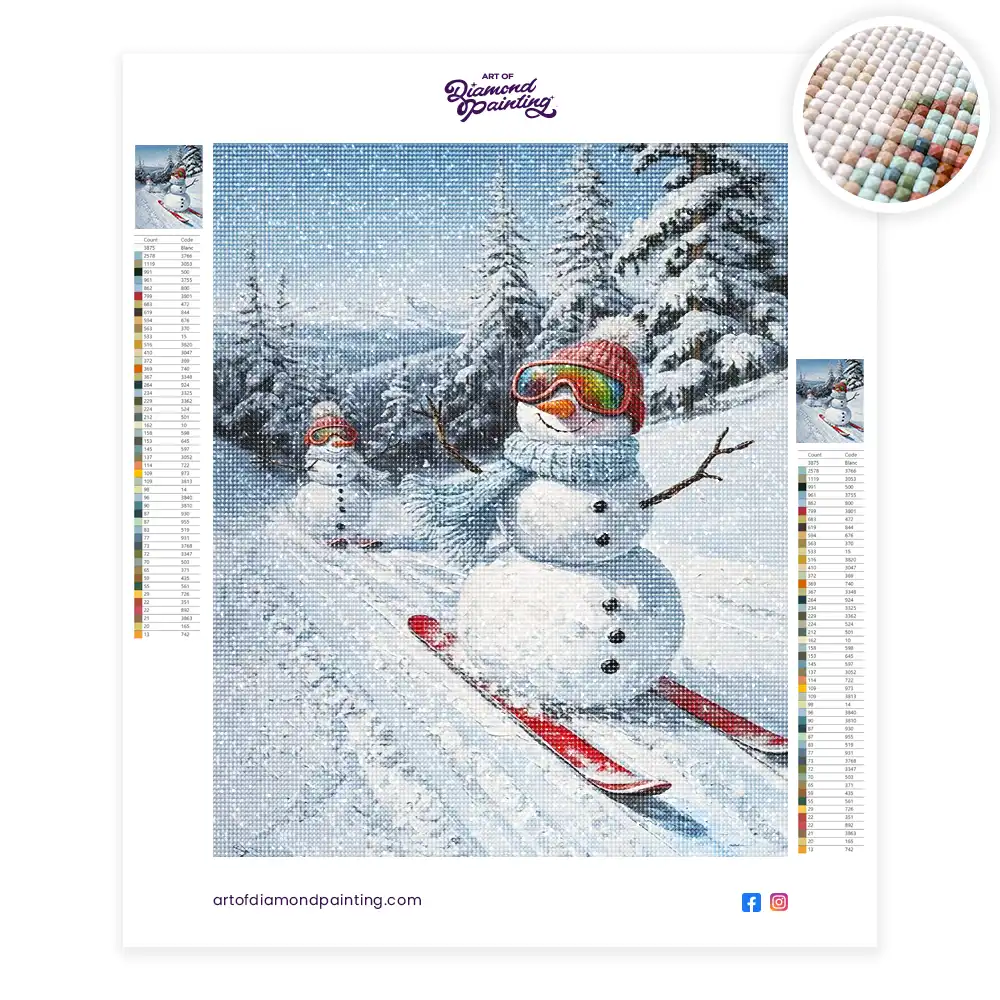 2 Whimsical snowman skiing in winter