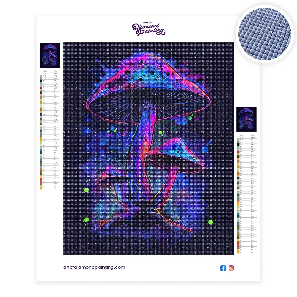 2 Vibrant neon mushrooms