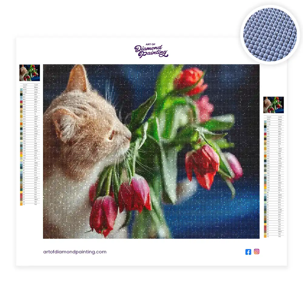 2 Red cat and dark pink tulips