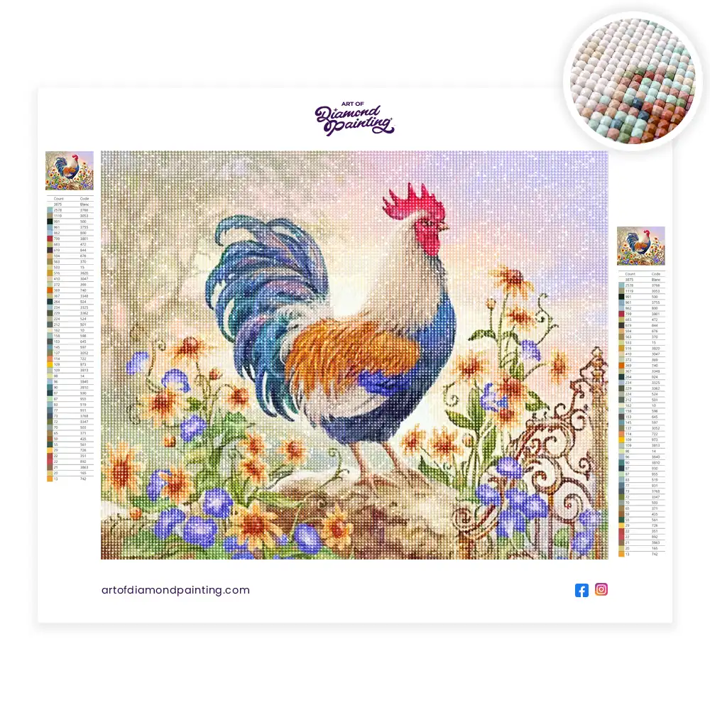 Rooster and flowers diamond painting