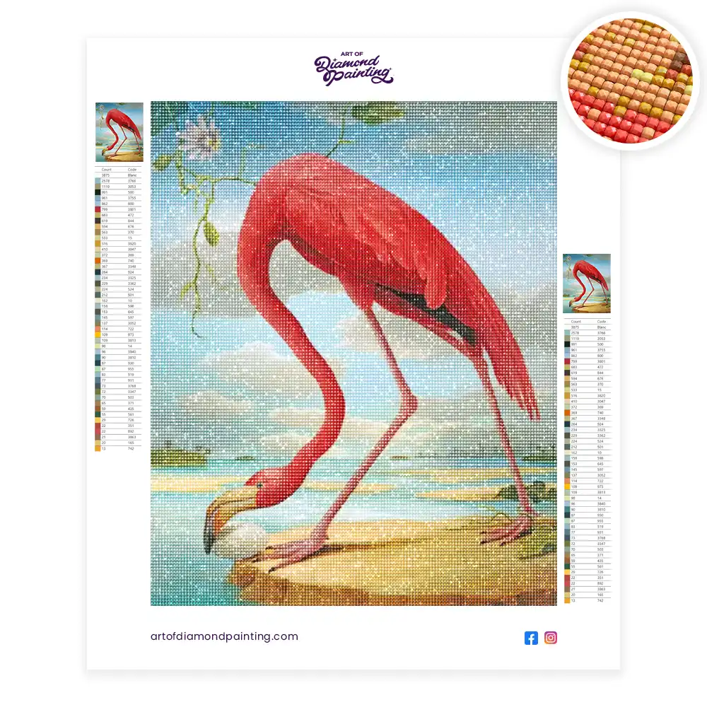 Red flamingo bird diamond painting