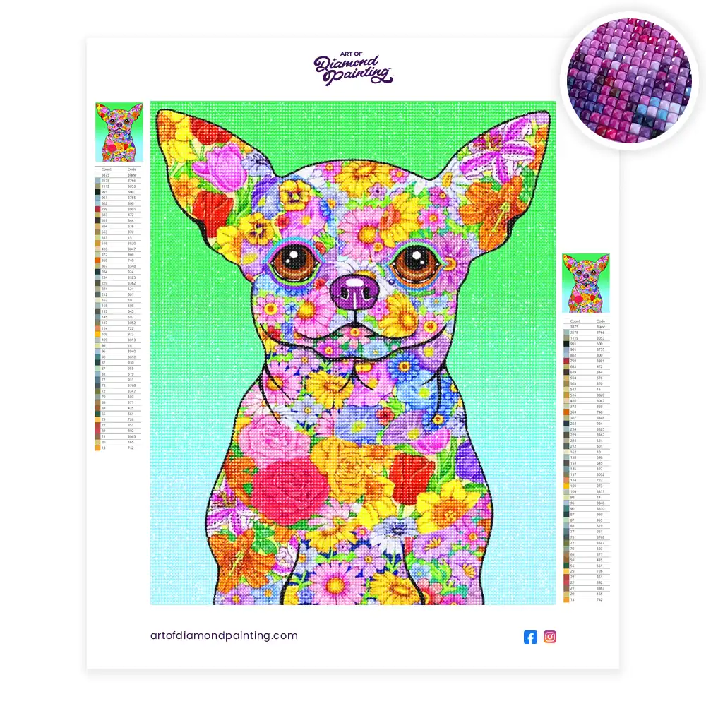 Floral chihuahua diamond painting