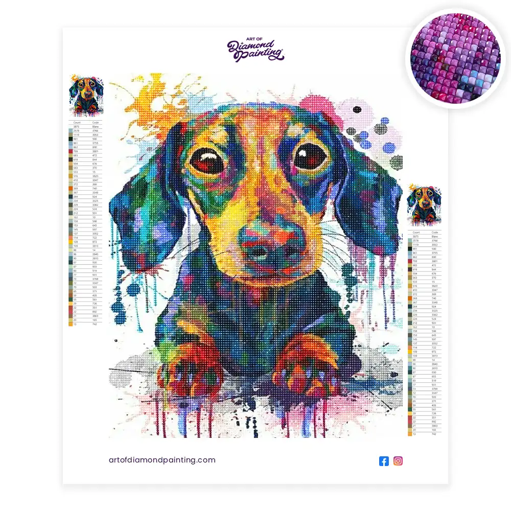 2 Colorful Dachshund Dog diamond painting