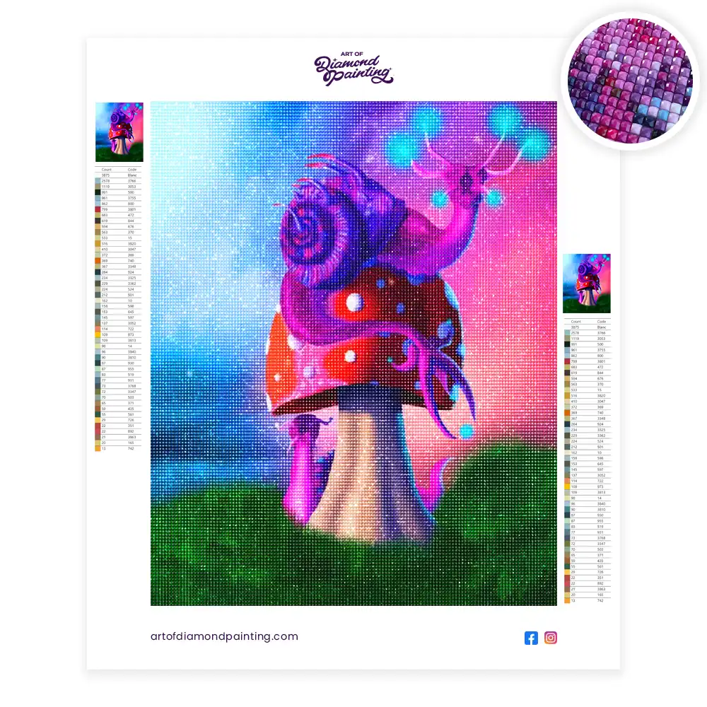 Fantasy snail on mushroom diamond painting
