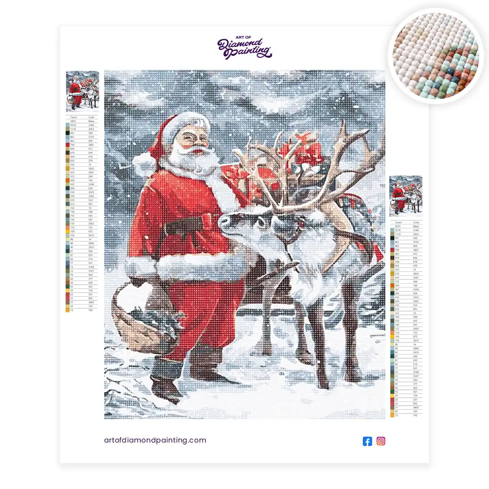 Reindeer and santa with gifts diamond painting