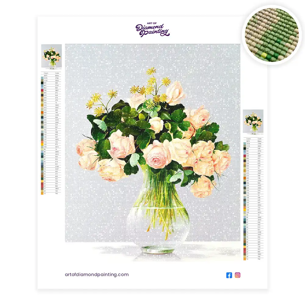 2 Tea roses in a vase diamond painting