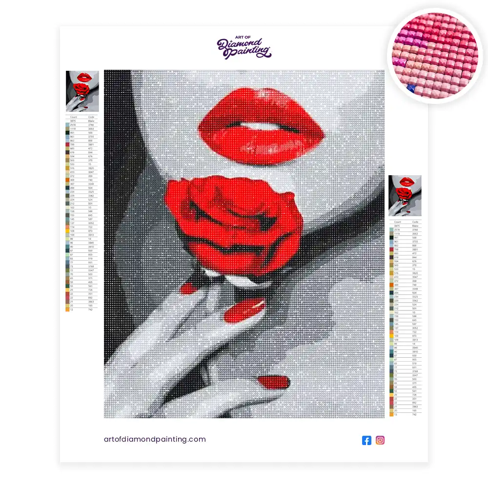 2 Rose red lip diamond painting
