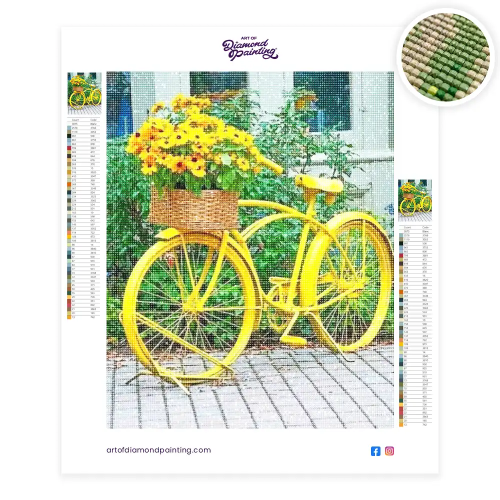 Yellow bike with flowers diamond painting