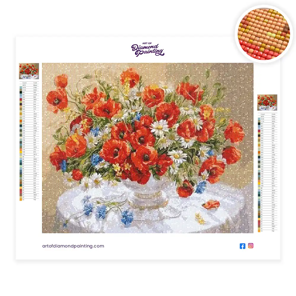 Red flowers bouquet on a table diamond painting