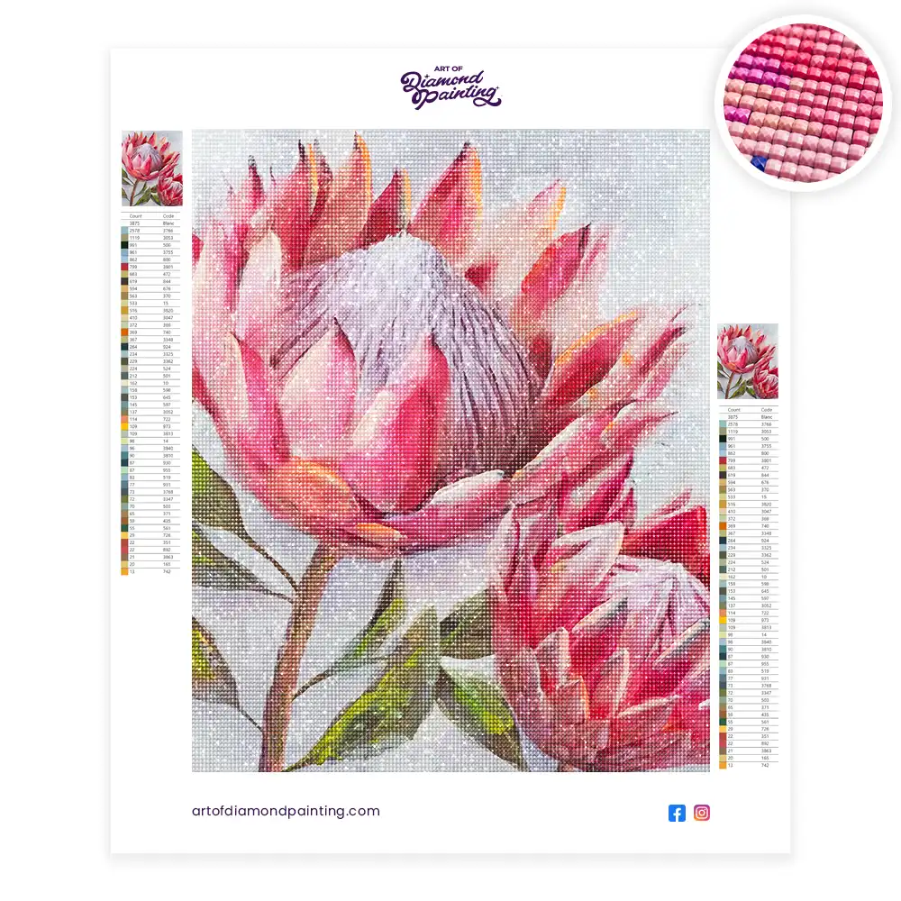 2 Pink protea diamond painting
