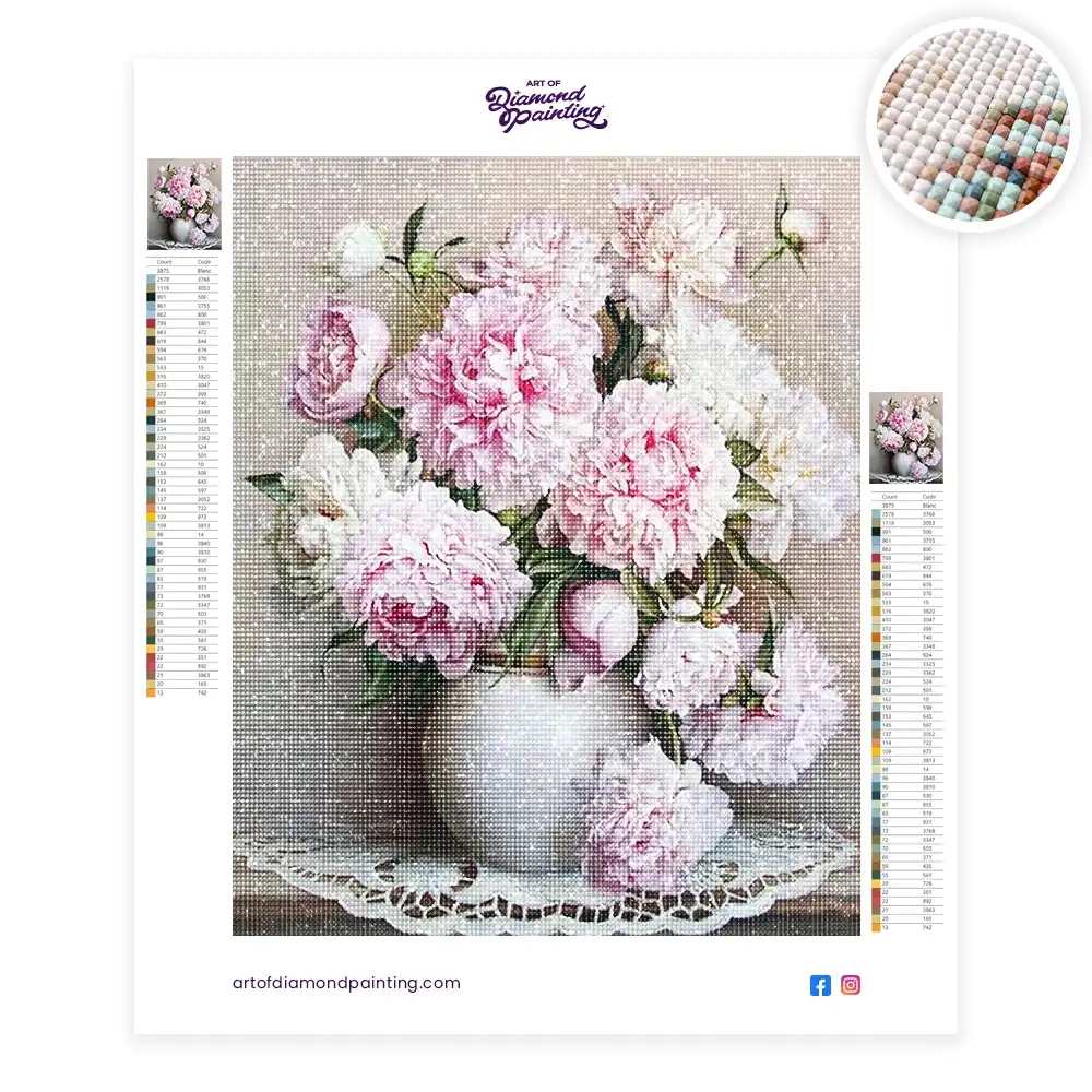 2 Pink flowers vase diamond painting