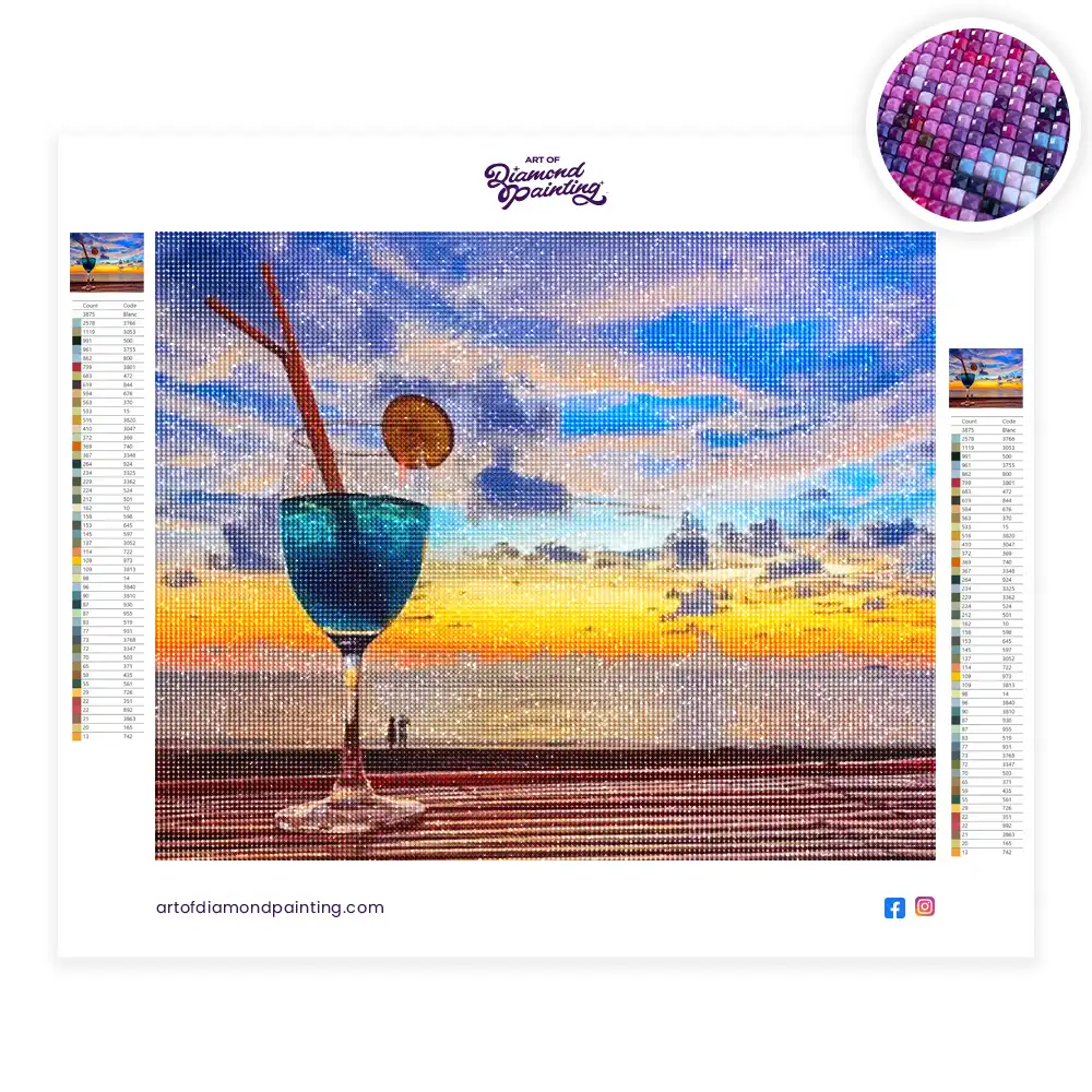 2 Sunset beach with drink diamond painting