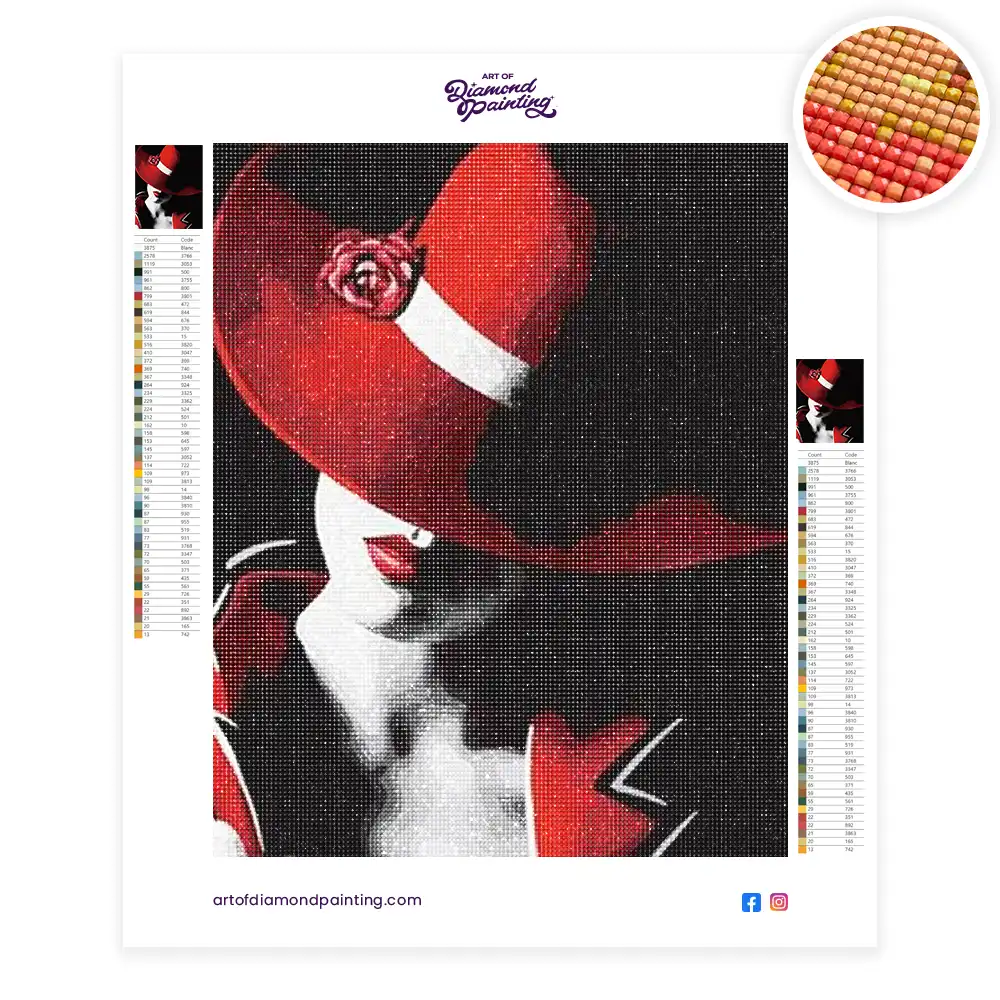 Lady in red hat diamond painting