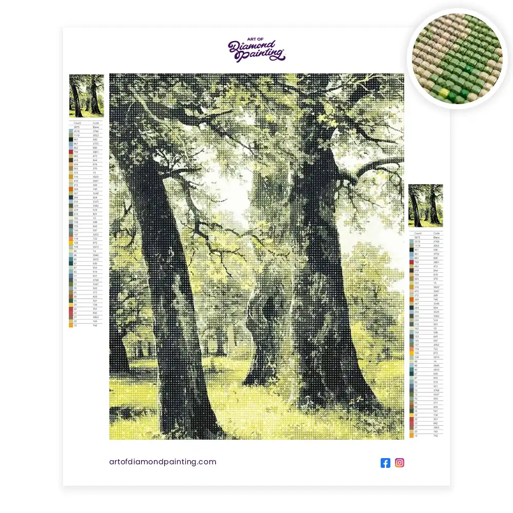 2 Green trees woodland diamond painting