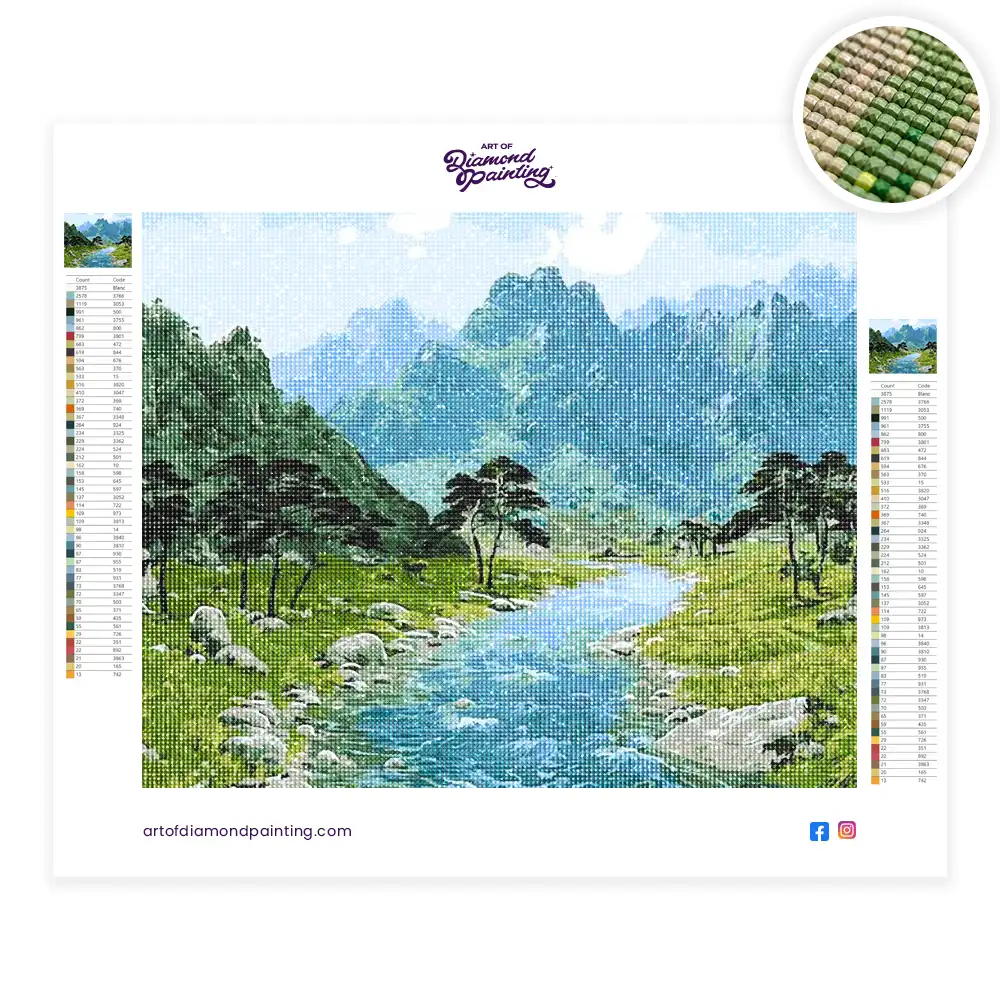 Green Mountains and River diamond painting